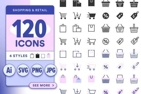 120 Minimal Shopping Icons Pack: A Practical Design Resource for Retail and E-Commerce