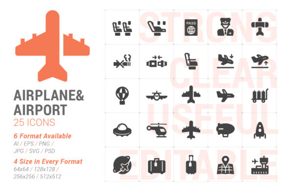 Airplane Transport Filled Icon Set: A Versatile Resource for Designers and Businesses
