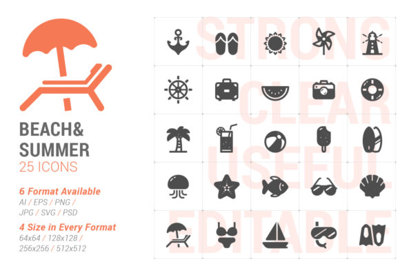 Beach Summer Filled Icon Set: A Versatile Design Resource