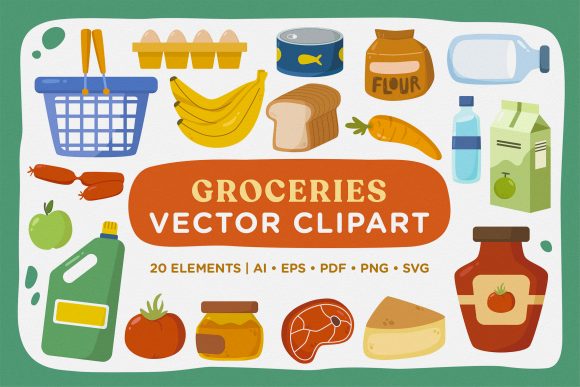 Cute Daily Groceries Vector Clipart Pack