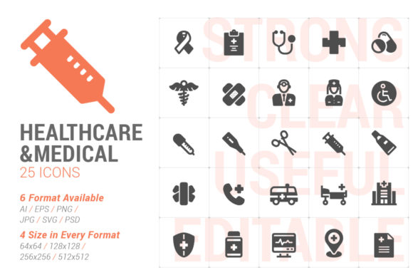 Healthcare Medical Filled Icon Set for Designers