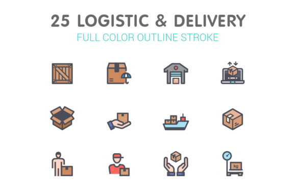 Logistic Delivery Line with Color Icons