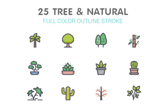Tree Natural Line Icons with Color: A Designer’s Toolkit