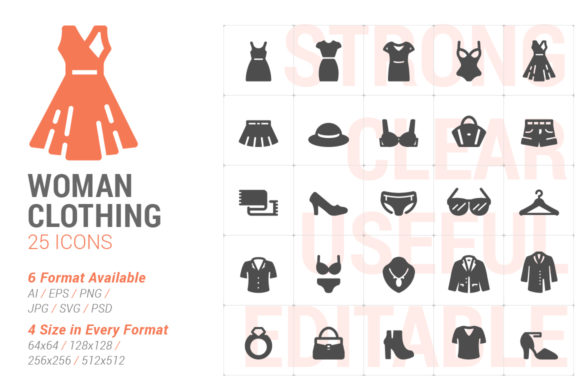 Woman Clothing Filled Icon Set for Design Projects